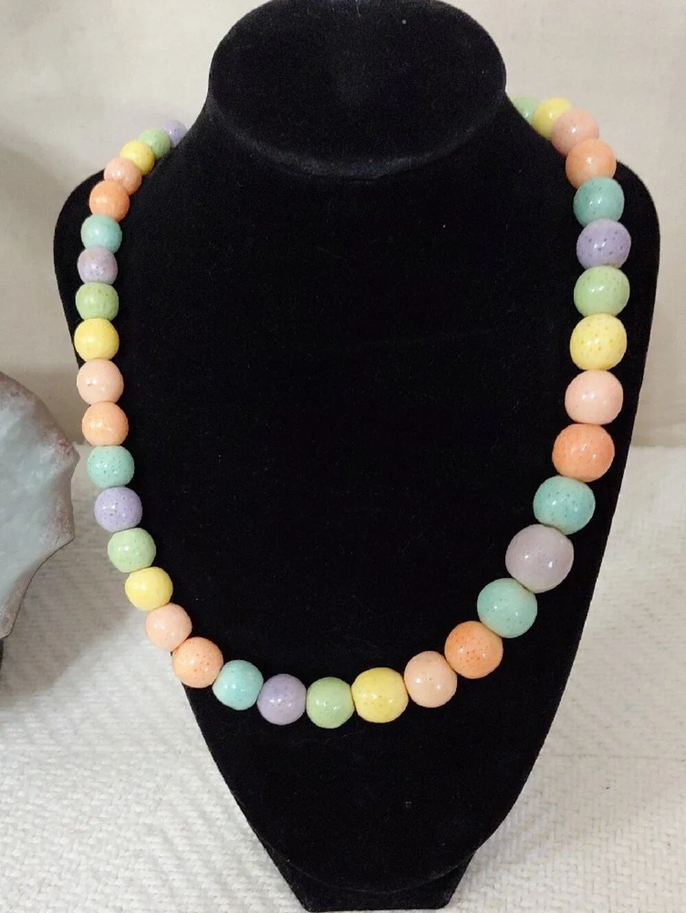 Vintage 1970s, Natural Sponge Coral, Pastel Beaded Necklace